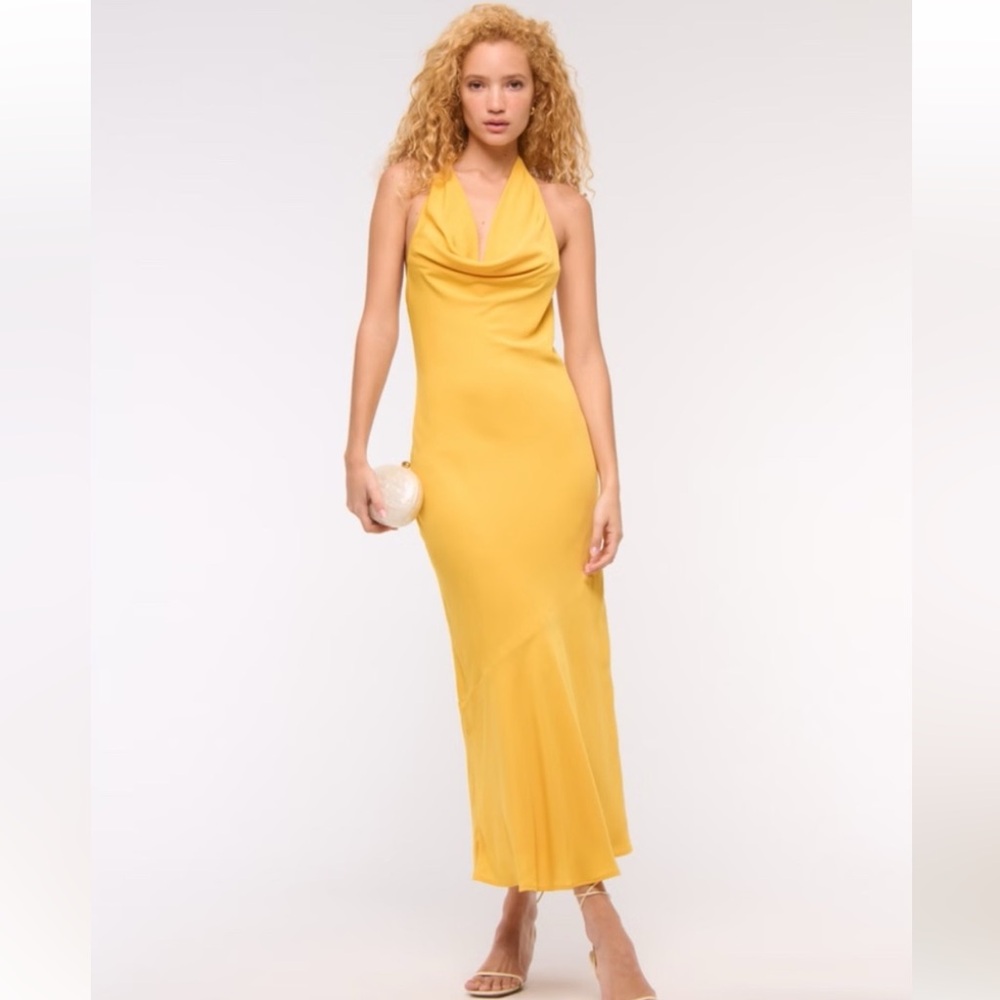 Abercrombie & Fitch / Cowl Neck Halter Maxi Dress Yellow Small
